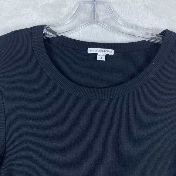 Standard James Perse Dress Women Sz 4 (US XL) Black Ribbed Stretchy Long Sleeve - Picture 3 of 9